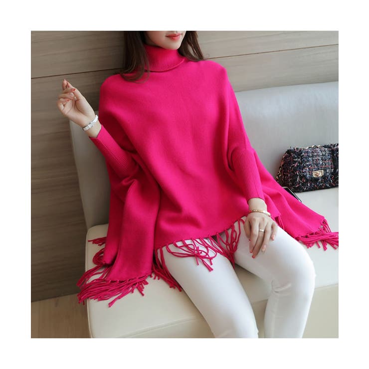 上品さのあるタートルネックニットポンチョ フリンジ セーター | maison de LATIR | 詳細画像13 