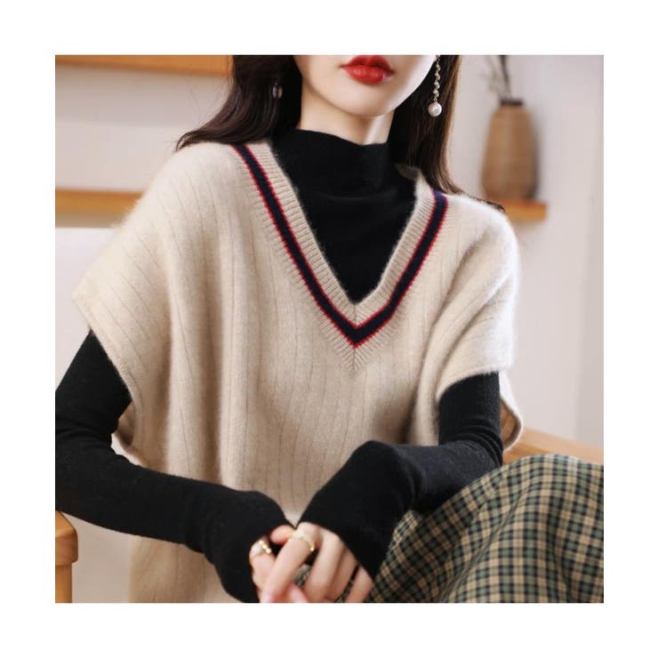 旬なレイヤードコーデが完成するVネック半袖ニットベスト 冬 重ね着 | maison de LATIR | 詳細画像4 