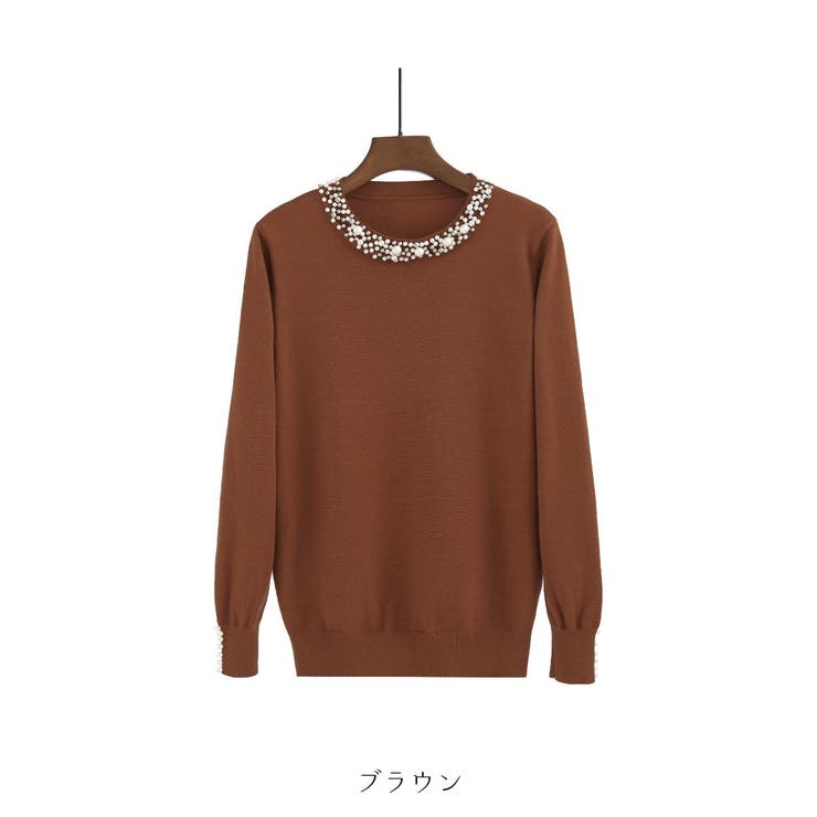 首周りを華やかに彩るパールビジュー付きニット 長袖ニット プルオーバー | maison de LATIR | 詳細画像14 