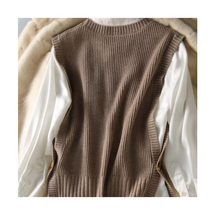 ロングシーズン活躍する人気のサイドボタンニットベスト リブニット プルオーバー | maison de LATIR | 詳細画像9 