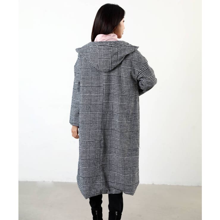 最終SALE○美品セオリー ダウンウールコート 千鳥格子柄 フード