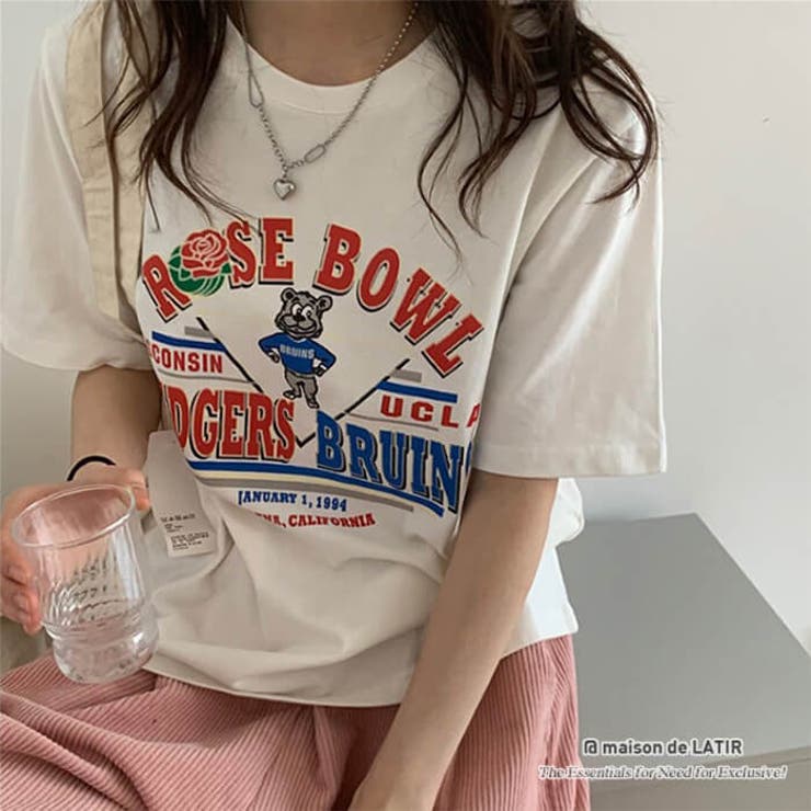 カジュアルプリントが可愛いコットンTシャツ くま バラ | maison de LATIR | 詳細画像1 