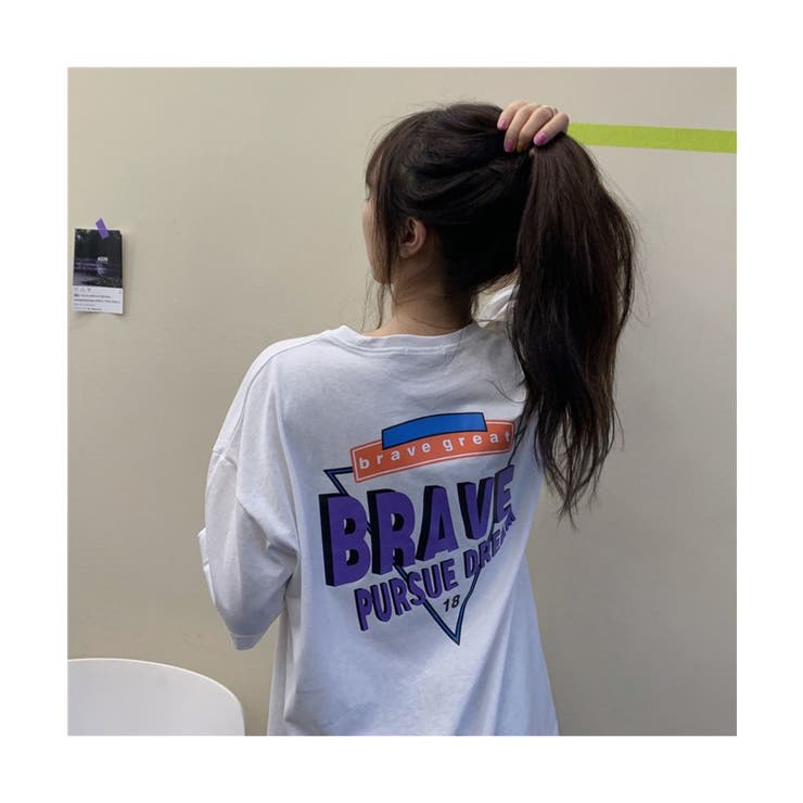 ビッグプリントデザインがオシャレなTシャツ半袖韓国バックプリント英字プリントカジュアルレディース