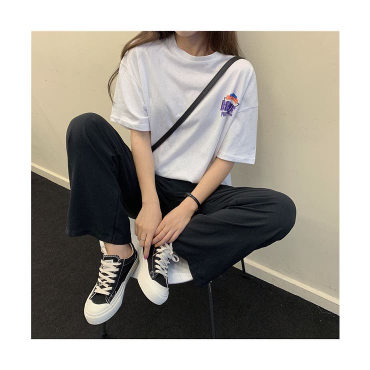 ビッグプリントデザインがオシャレなTシャツ半袖韓国バックプリント英字プリントカジュアルレディース