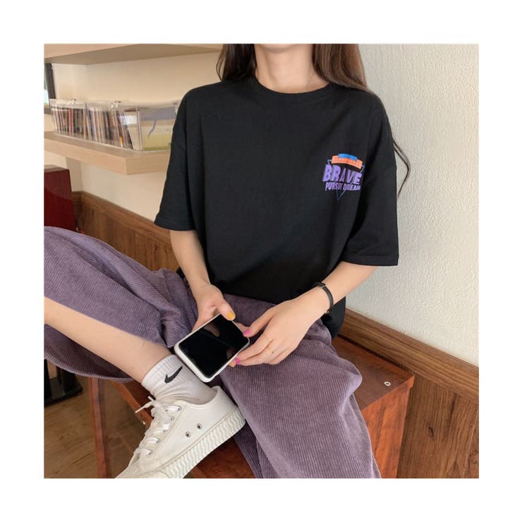 ビッグプリントデザインがオシャレなTシャツ半袖韓国バックプリント英字プリントカジュアルレディース