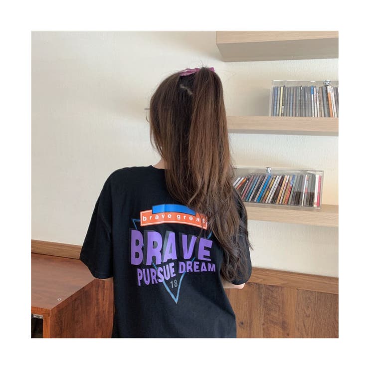 ビッグプリントデザインがオシャレなTシャツ半袖韓国バックプリント英字プリントカジュアルレディース
