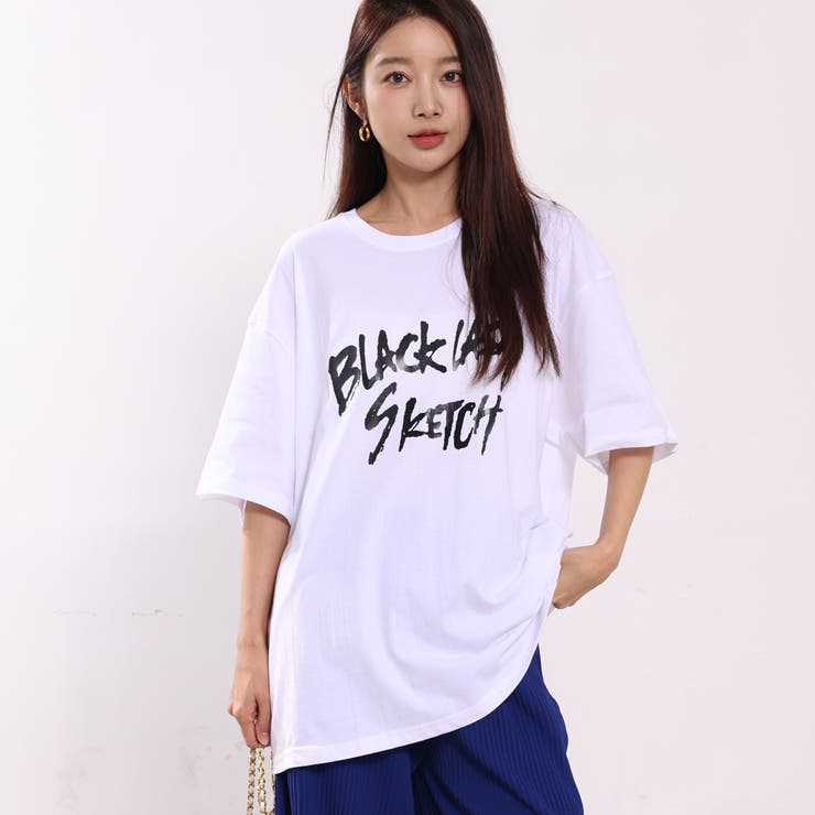 ロック風プリントデザインのラージTシャツ 半袖 オーバーサイズ