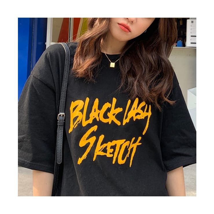 ロック風プリントデザインのラージTシャツ 半袖 オーバーサイズ