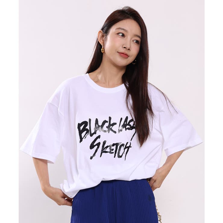 ロック風プリントデザインのラージTシャツ 半袖 オーバーサイズ