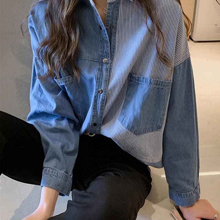 一枚できまる！絶妙なバランスが可愛いデニムシャツ 配色 デニム
