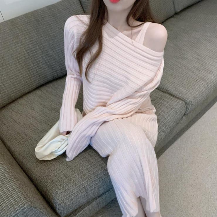 ピンク | フェミニンなニットトップス＋キャミワンピースセットアップ 冬 韓国 | maison de LATIR