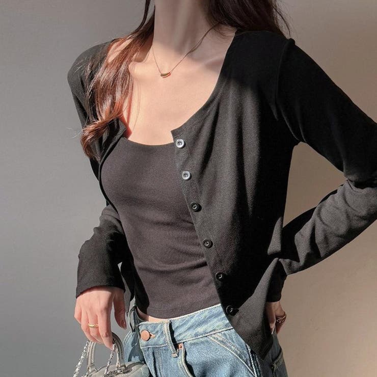 ブラック | さらっと羽織れて着まわしやすい、ベーシックなクルーネック春カーディガン 春 春服 | maison de LATIR