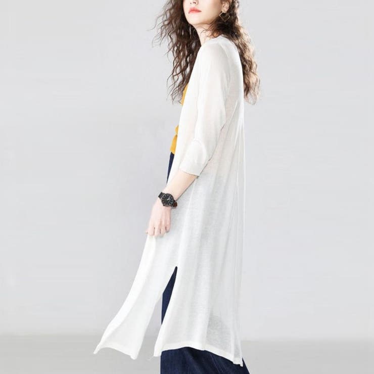 ホワイト | 軽やかな透け感で上品に決まるシアー春夏カーディガン 薄手 七分袖 | maison de LATIR