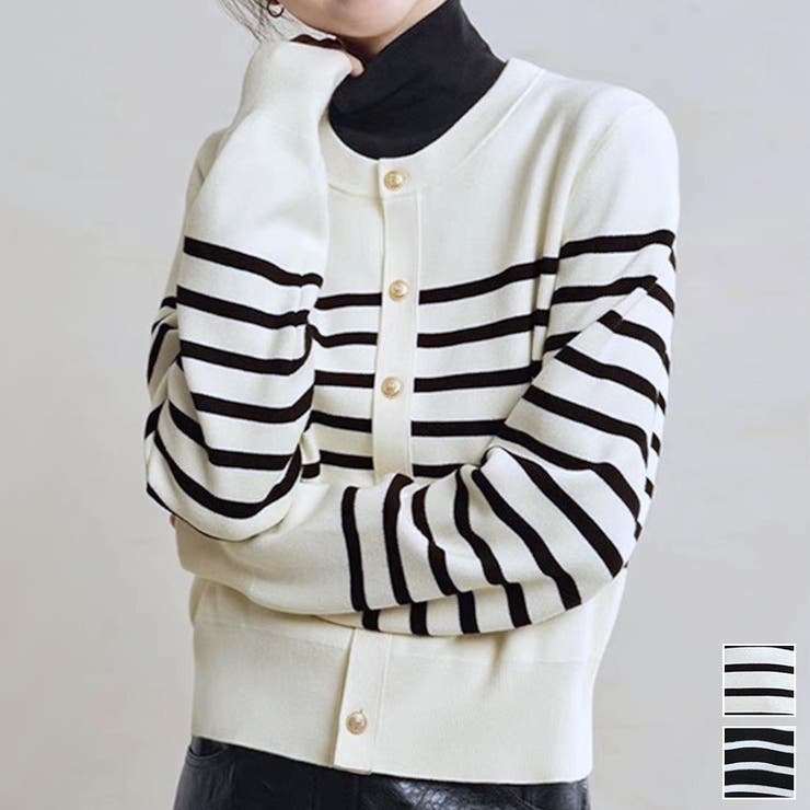 スタイリングに合わせやすい上品なカーディガン トップス ボーダー | maison de LATIR | 詳細画像1 
