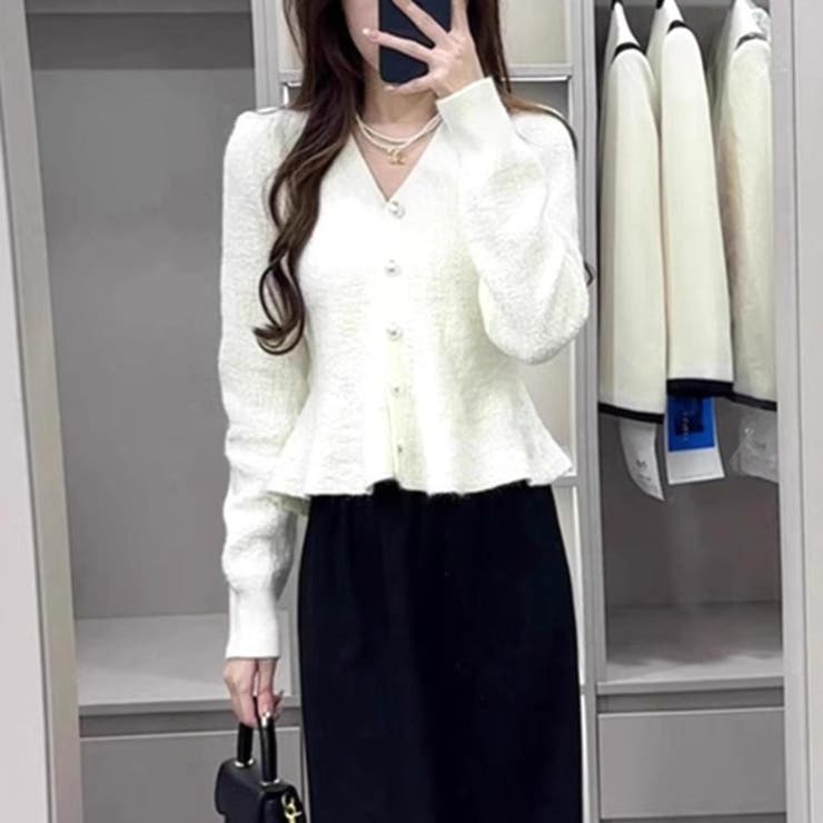 ラメ入り上品で大人かわいい長袖クロップドペプラムカーディガン パール ショート | maison de LATIR | 詳細画像3 