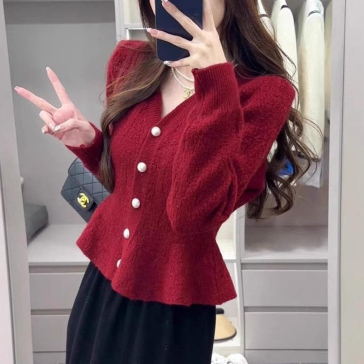 ラメ入り上品で大人かわいい長袖クロップドペプラムカーディガン パール ショート | maison de LATIR | 詳細画像5 