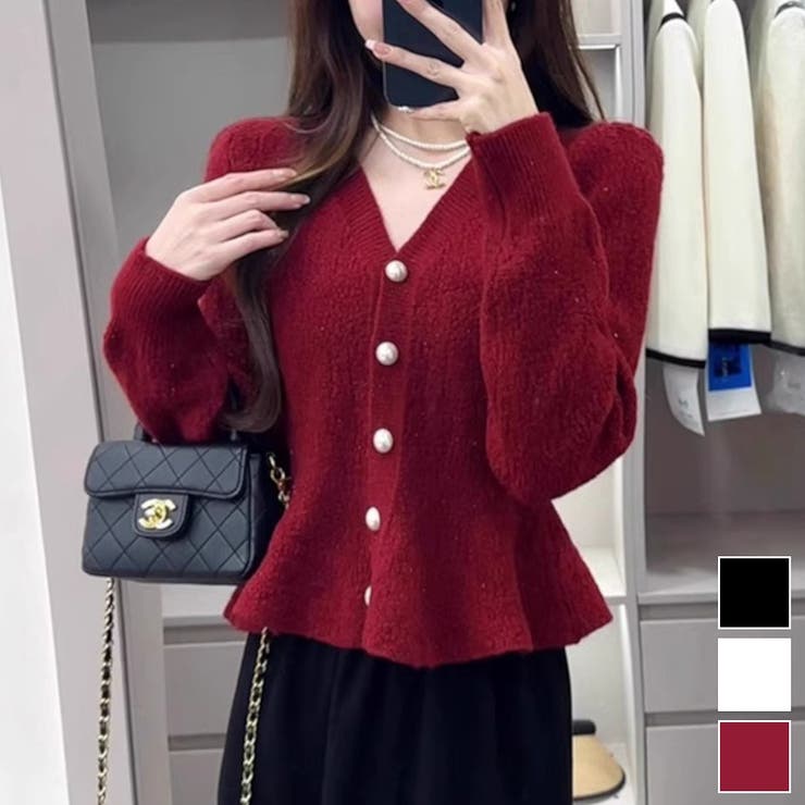 ラメ入り上品で大人かわいい長袖クロップドペプラムカーディガン パール ショート | maison de LATIR | 詳細画像1 