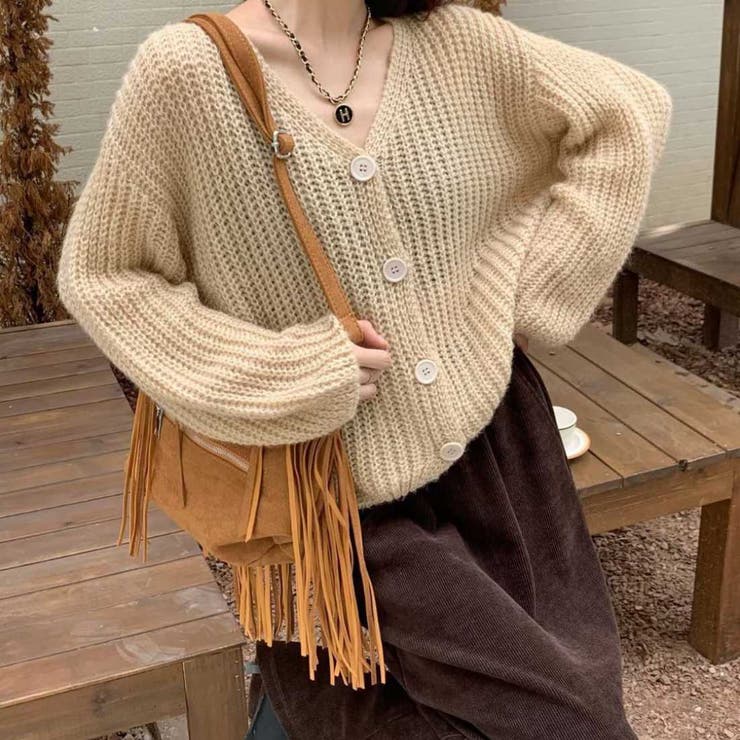 羽織るだけで、こなれ感Vネックニットカーディガン 春服 立体感 | maison de LATIR | 詳細画像5 