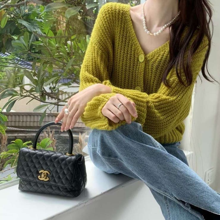 イエローグリーン | 羽織るだけで、こなれ感Vネックニットカーディガン 春服 立体感 | maison de LATIR
