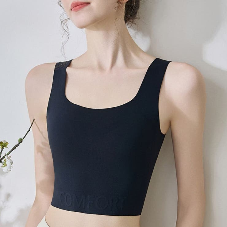 ブラック | 肌になじむフィット感のカップ付きインナー ブラ トップス | maison de LATIR