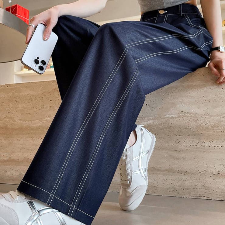 シンプルなのにおしゃれ サイドステッチワイドパンツ 大人の着回しアイテム | maison de LATIR | 詳細画像1 