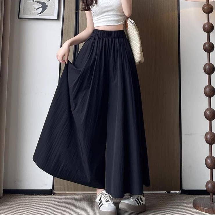 ブラック | まるでスカート。体型カバーなのにオシャ可愛く、大人のボリュームワイドパンツ レデ… | maison de LATIR