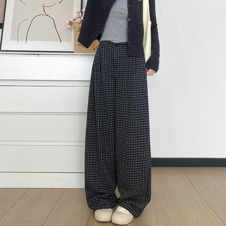 軽やかで快適に着こなせるワイドパンツ フルレングス チェック柄 | maison de LATIR | 詳細画像4 