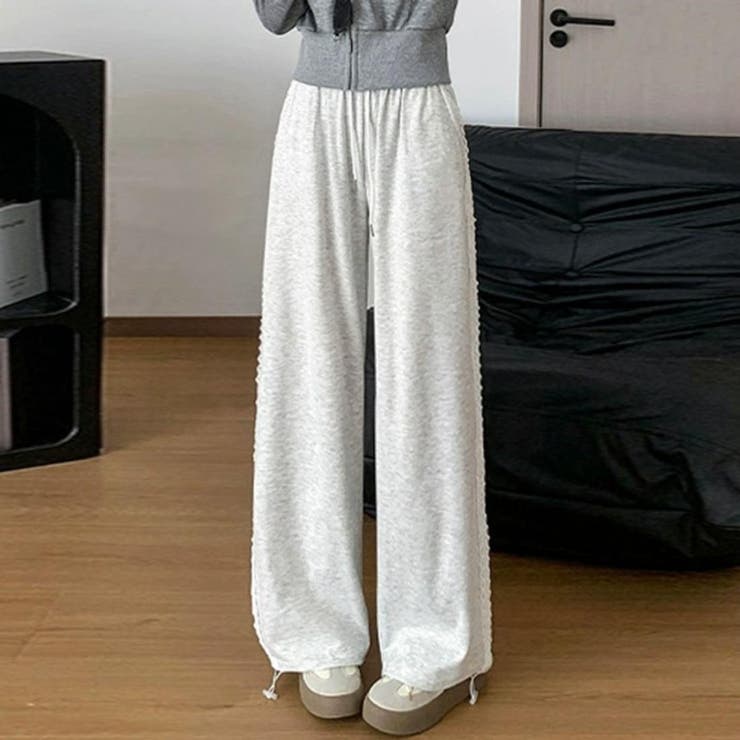ホワイト | ラクなのに今っぽい。頼れるレイヤード調レースワイドパンツ ボトム フルレングス | maison de LATIR