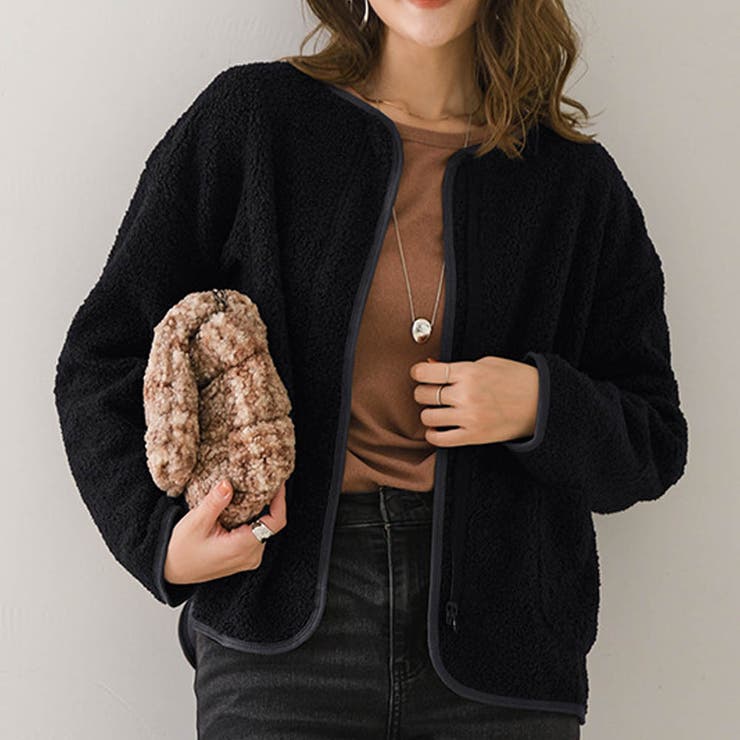 ブラック | 大人可愛いボアブルゾン レディース 大きいサイズ | maison de LATIR