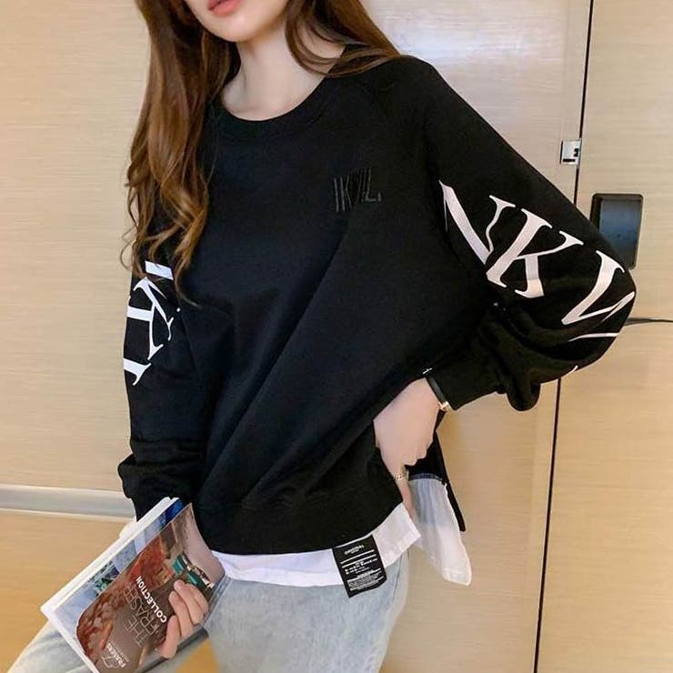 ブラック | インパクトのあるロゴが印象的なスウェット ゆったり ラフ可愛い | maison de LATIR