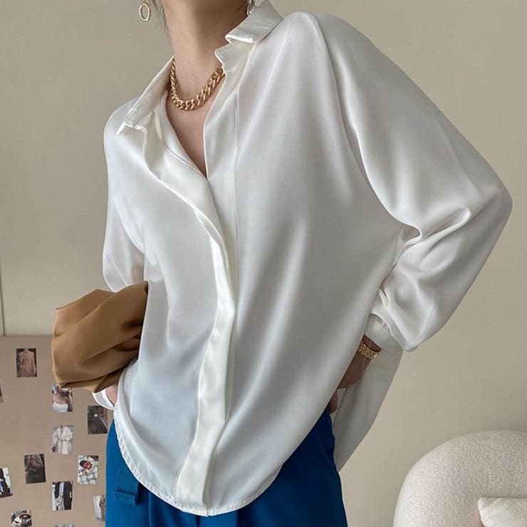 ホワイト | くたっとしたルーズなシルエットが大人可愛いシャツ 綺麗め カジュアル | maison de LATIR