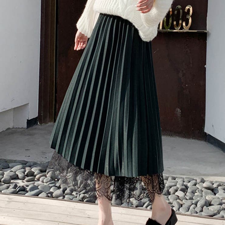 グリーン | プリーツ レイヤード レース | maison de LATIR