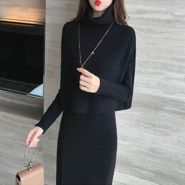 ブラック | スリムなラインで女性らしさが際立つセットアップ ニット セットアップ | maison de LATIR