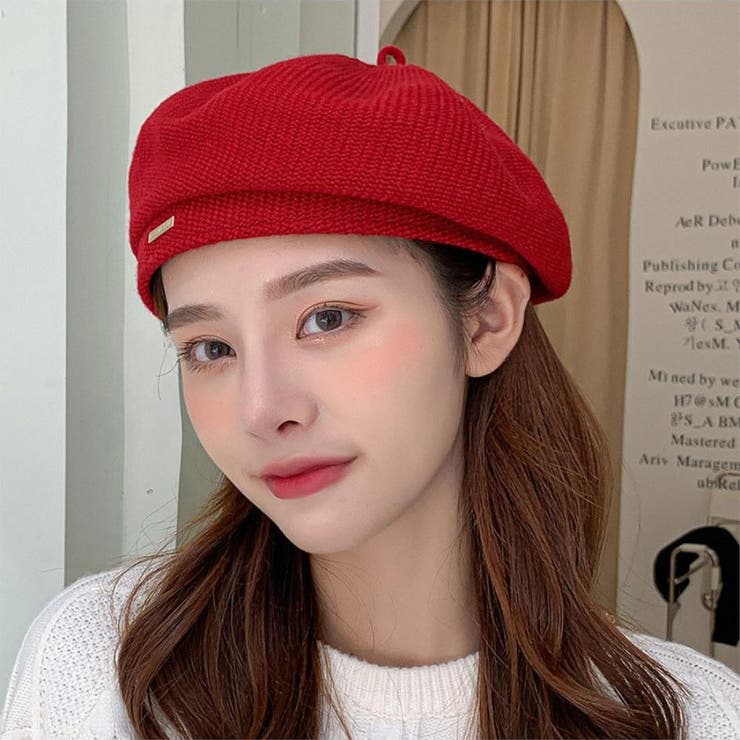 レッド | スッキリとしたシルエットが可愛いカラーニットベレー帽 秋 カジュアル | maison de LATIR