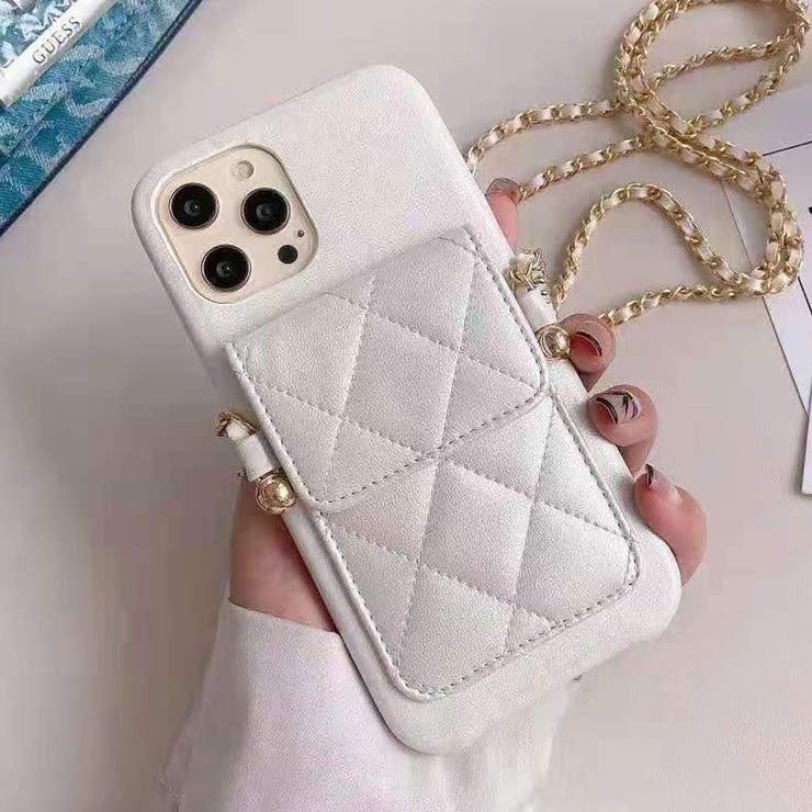 ホワイト | 上品な雰囲気を楽しむキルティングポケット付きスマホケースショルダー スマホカバー… | maison de LATIR