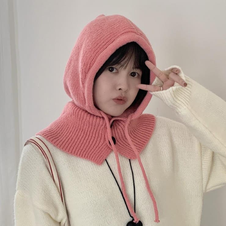 ピンク | 寒い冬も顔まわりまであったかフードウォーマー 帽子 あたたかい | maison de LATIR