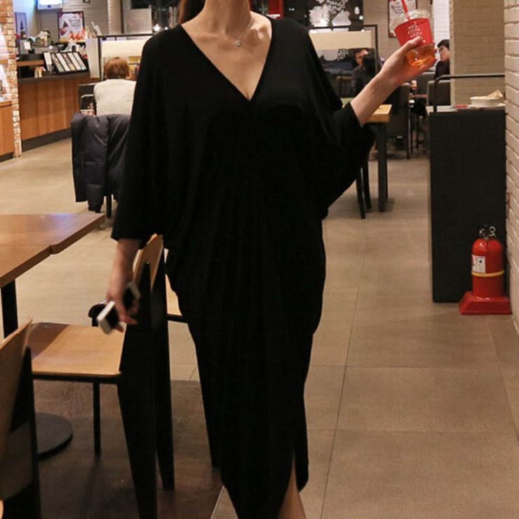 ブラック | ドルマンスリーブがオシャレなモードワンピース ブラック オシャレ | maison de LATIR