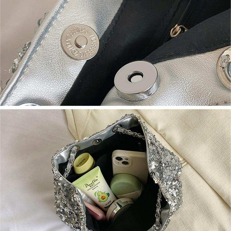 どんなスタイルにも華を添えるスパンコールチェーンショルダーバッグ  