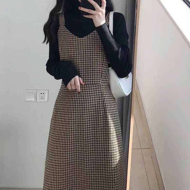 千鳥格子のレトロな柄がかわいいキャミワンピース ロング丈 かわいい 品番 Msdl Forcement フォースメント のレディースファッション通販 Shoplist ショップリスト