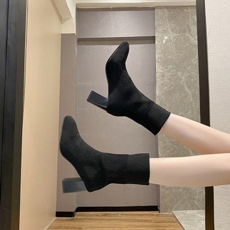 ソックスブーツ ニットソックスミドルブーツ 太ヒール | maison de LATIR | 詳細画像4 