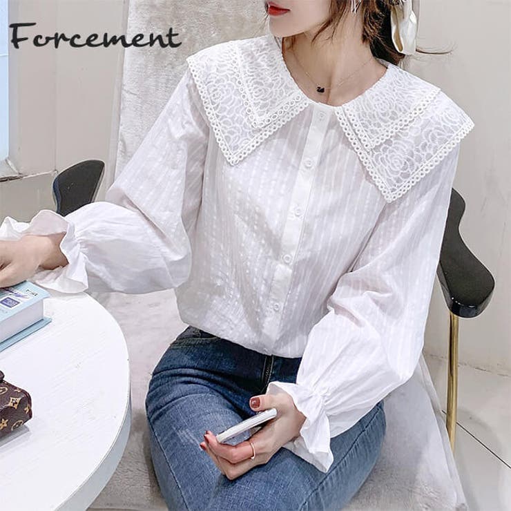 大きめのレース素材の襟がかわいいブラウス かわいい 女性らしい 品番 Msdl Forcement フォースメント のレディースファッション通販 Shoplist ショップリスト