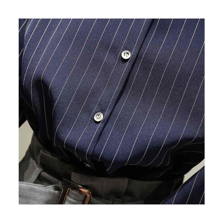 ランタンスリーブが可愛いストライプシャツ袖コンシャスドロップショルダーお洒落オフィスカジュアル通勤服上品夏秋