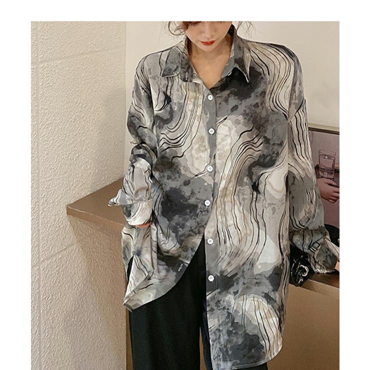 マーブル柄シアーシャツ シャツ トップス[品番：MSDL0001729]｜maison