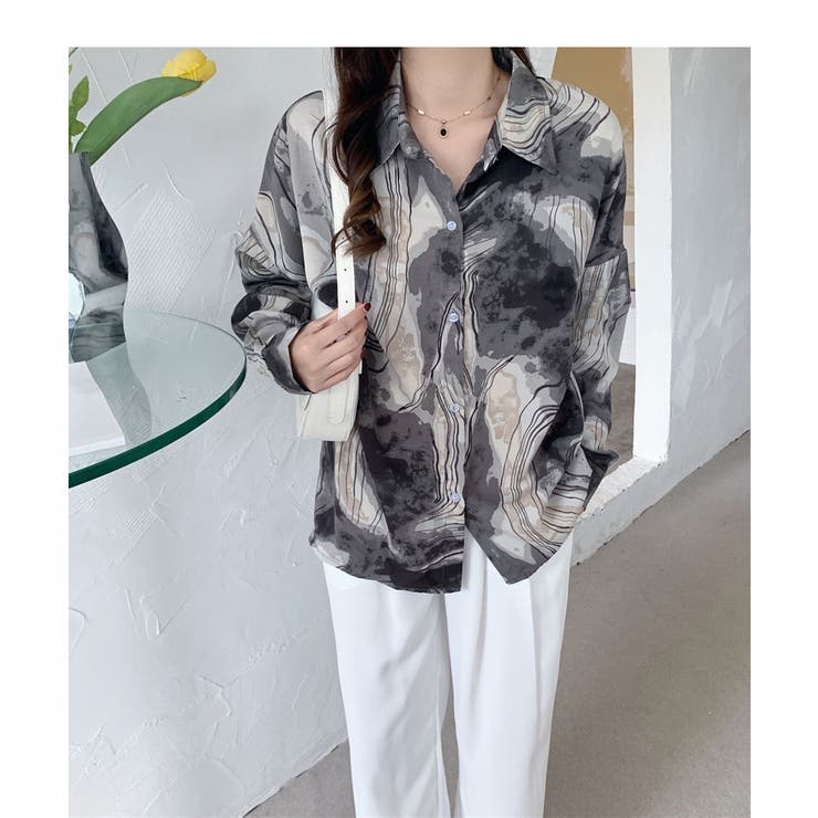 マーブル柄シアーシャツ シャツ トップス[品番：MSDL0001729]｜maison