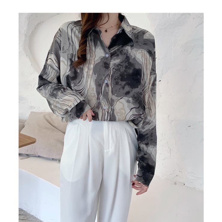 マーブル柄シアーシャツ シャツ トップス[品番：MSDL0001729