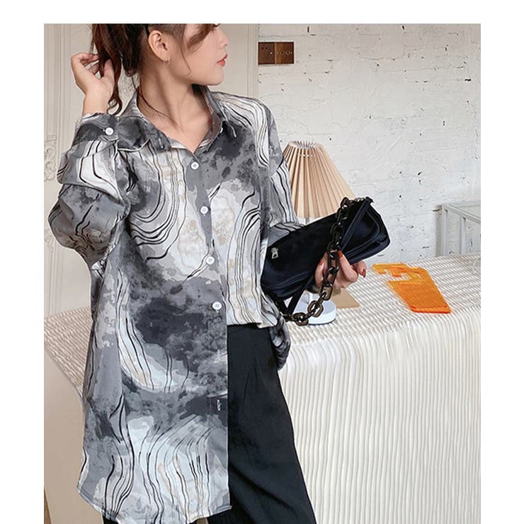 マーブル柄シアーシャツ シャツ トップス[品番：MSDL0001729