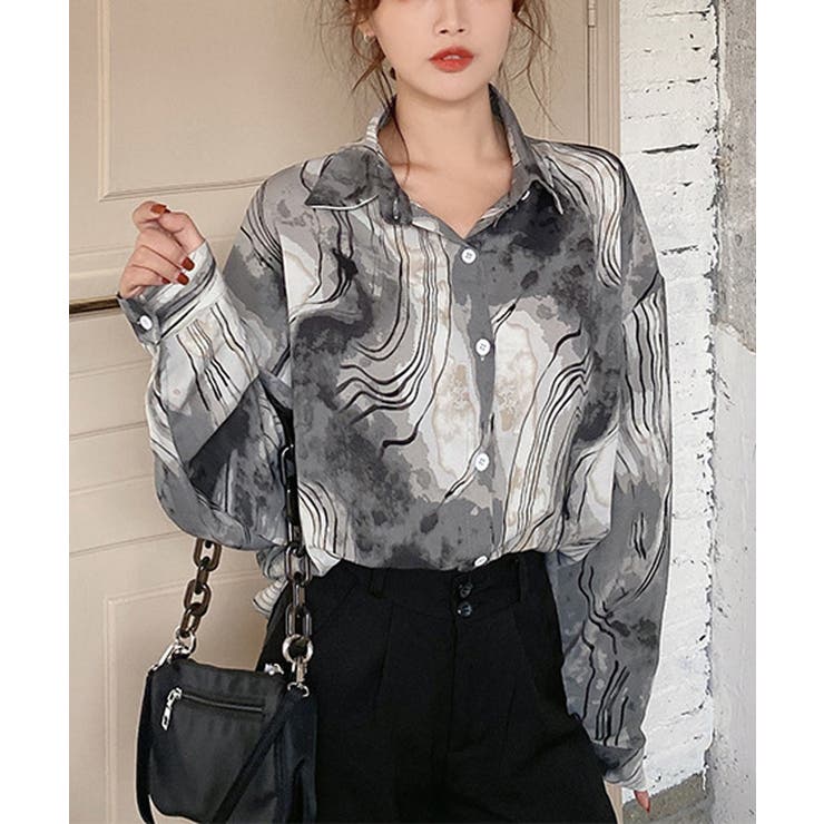マーブル柄シアーシャツ シャツ トップス[品番：MSDL0001729]｜maison