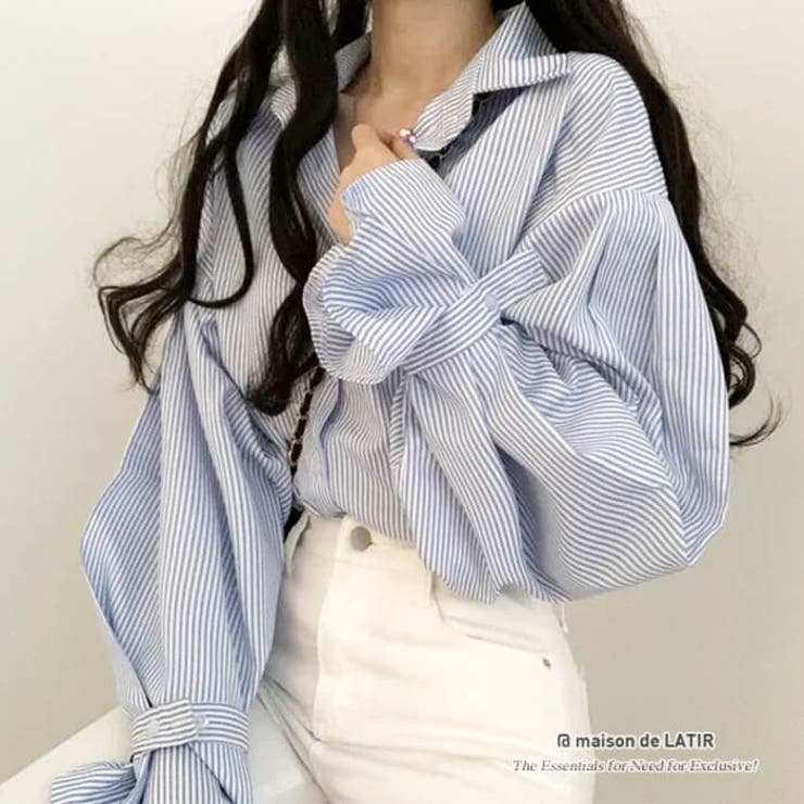 ぎゅっと絞ったカフスデザインが可愛い大人めブラウス ストライプ カジュアル | maison de LATIR | 詳細画像1 