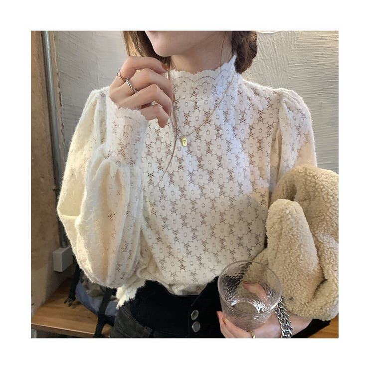 女性らしいレースデザインが映えるブラウス ハイネック シャツ | maison de LATIR | 詳細画像2 