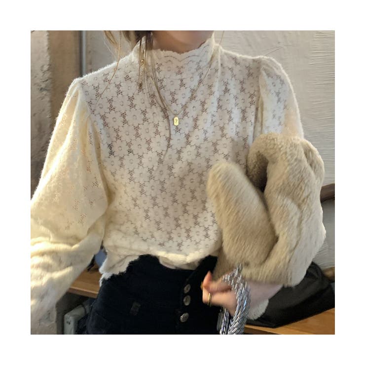 女性らしいレースデザインが映えるブラウス ハイネック シャツ | maison de LATIR | 詳細画像3 